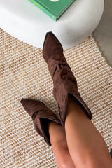MONTANA Slouched Cowboy Western Boots - Brown Suede - 1