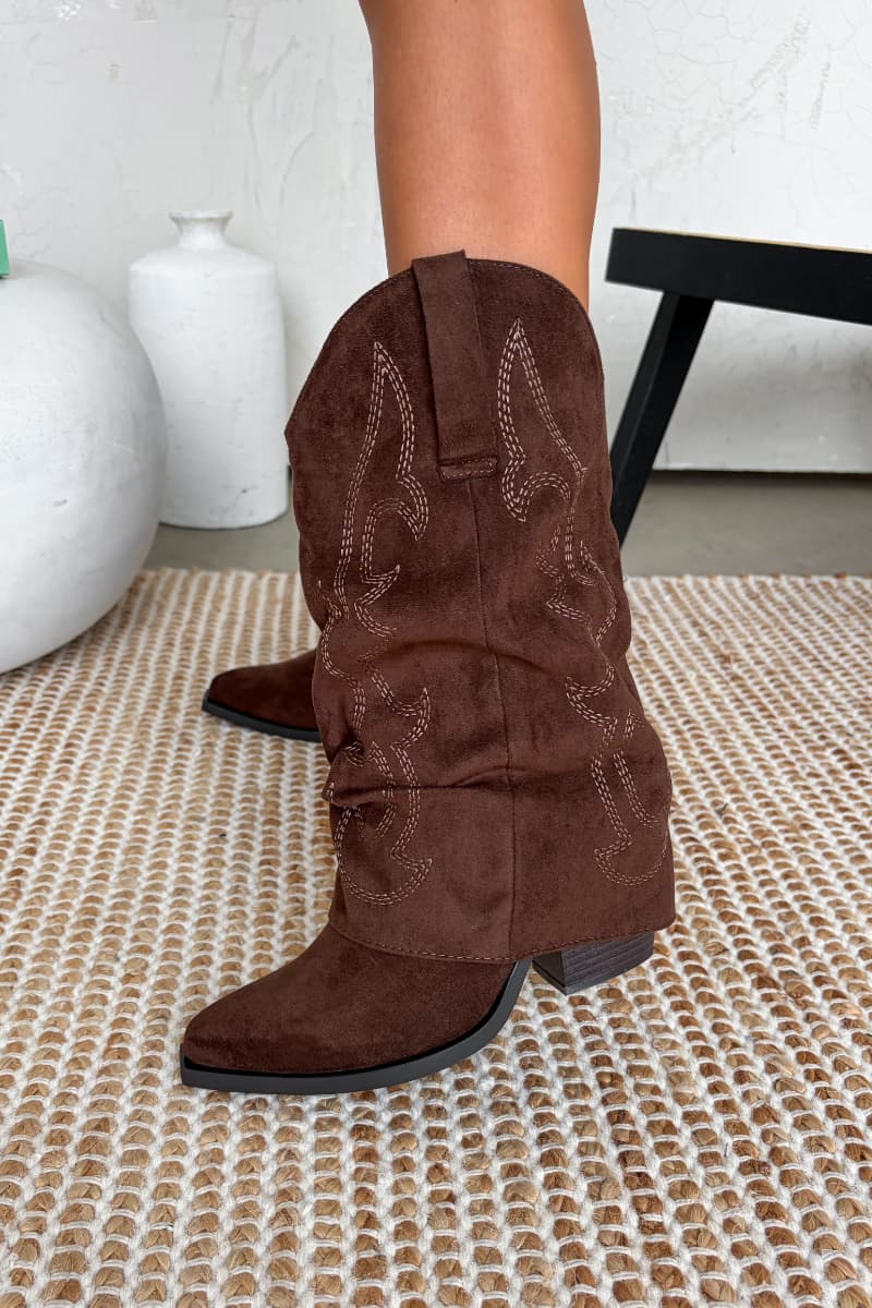 MONTANA Slouched Cowboy Western Boots - Brown Suede - 2
