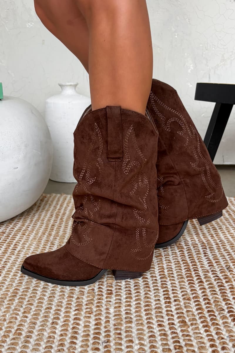 MONTANA Slouched Cowboy Western Boots - Brown Suede - 4