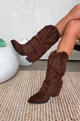 MONTANA Slouched Cowboy Western Boots - Brown Suede