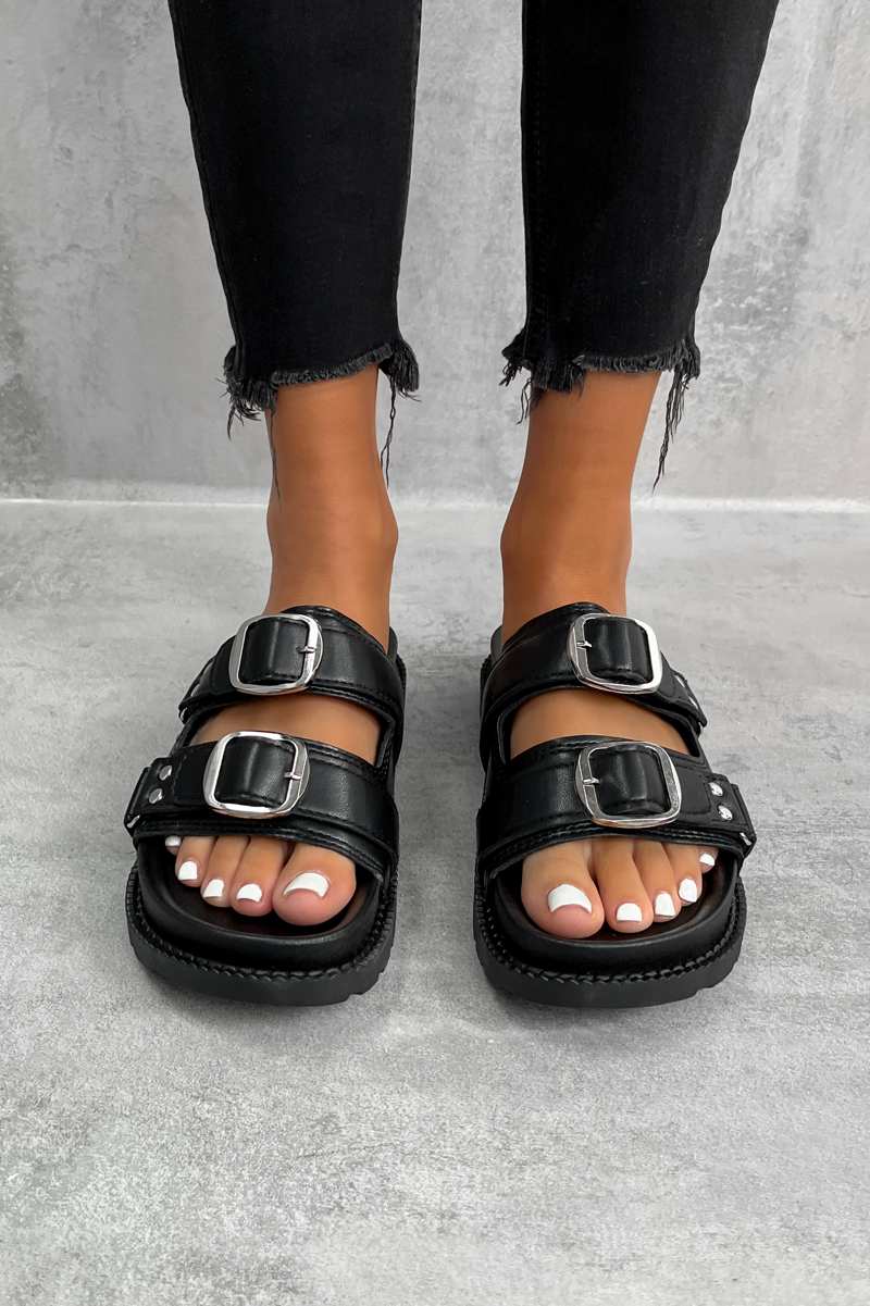 MONTEL Chunky Buckle Sandals - Black - 2
