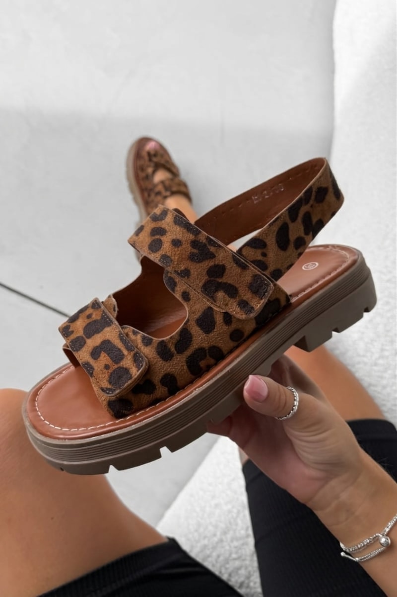 MYA Chunky Velcro Strap Gladiator Sandals - Leopard