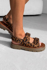 MYA Chunky Velcro Strap Gladiator Sandals - Leopard - 1