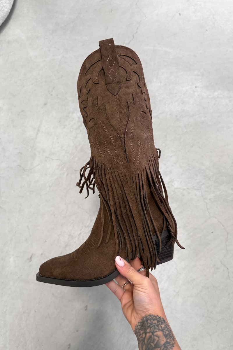 MIAMI Tassel Suede Cowboy Western Boots - Camel