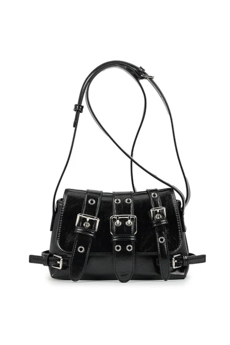 Multi Buckle Detail Shoulder Bag - Black