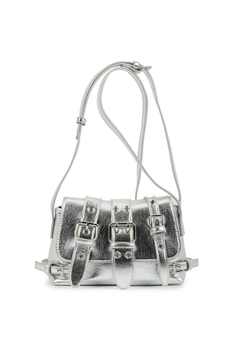 Multi Buckle Detail Shoulder Bag - Silver