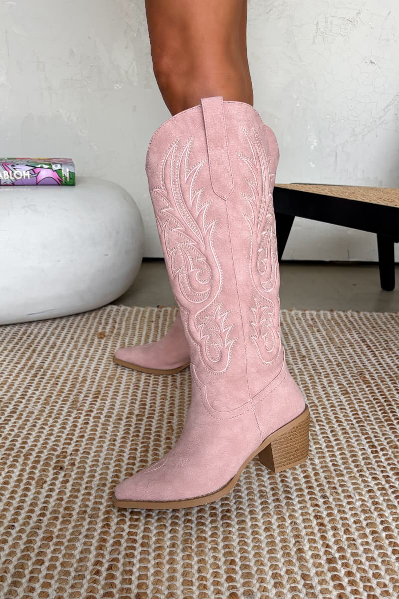 NASHVILLE Knee High Cowboy Western Boots - Pink - 2