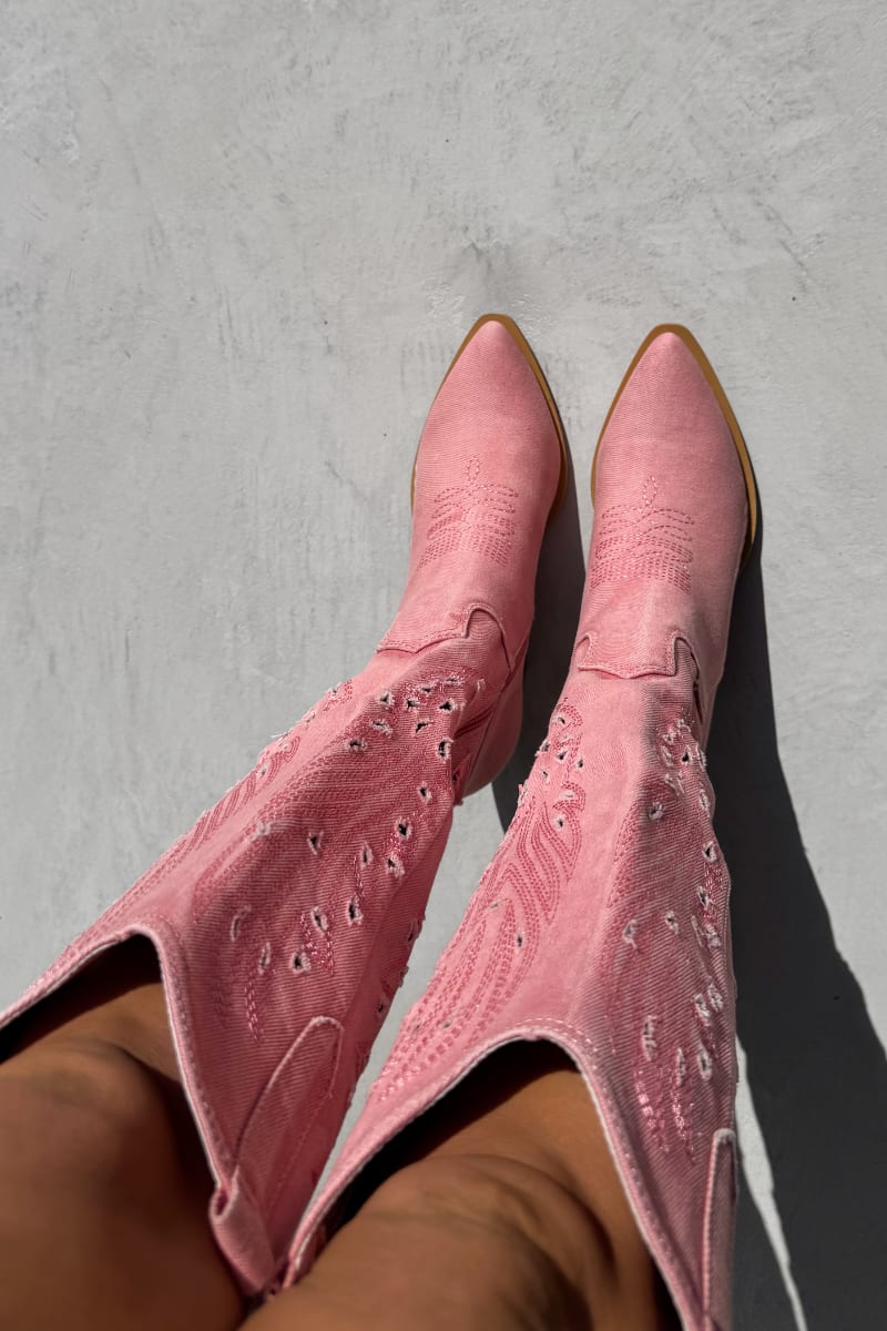 NASHVILLE Knee High Cut Out Cowboy Western Boots - Pink - 5