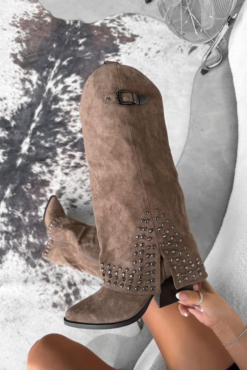 NEVADA Flared Cowboy Western Boots - Beige