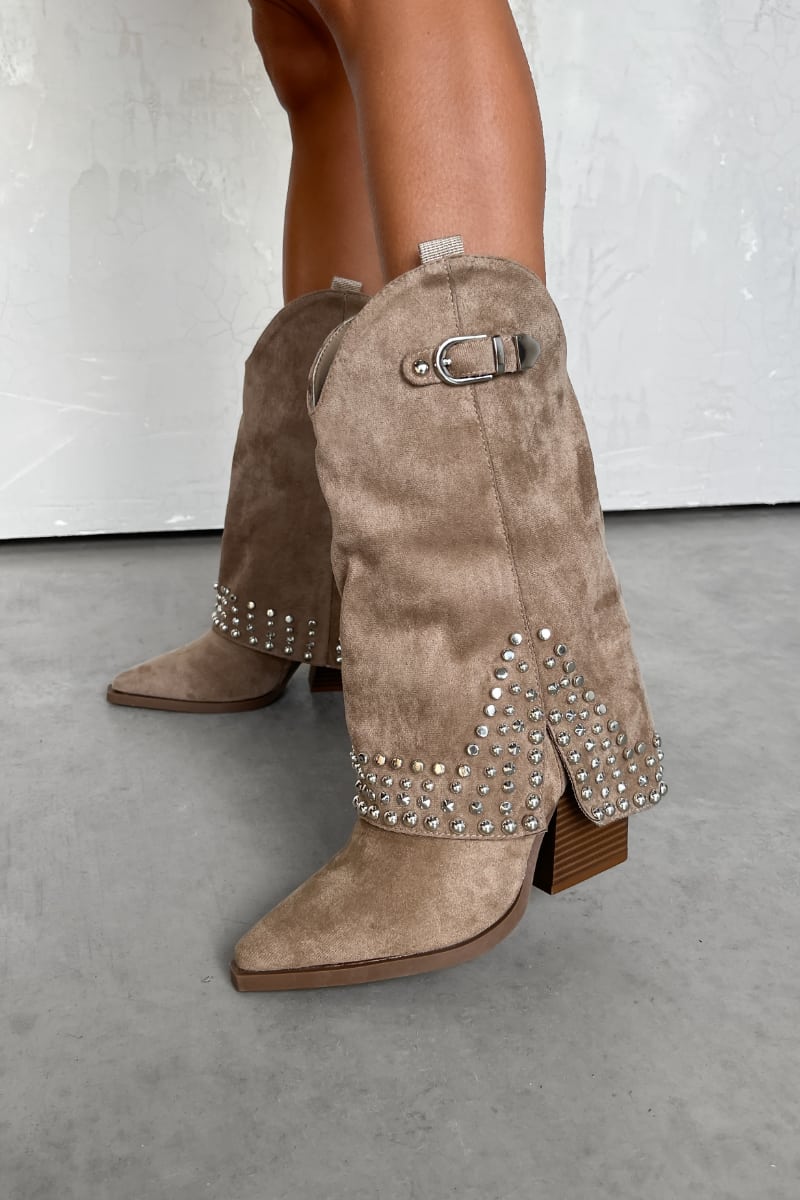 NEVADA Flared Cowboy Western Boots - Beige - 2