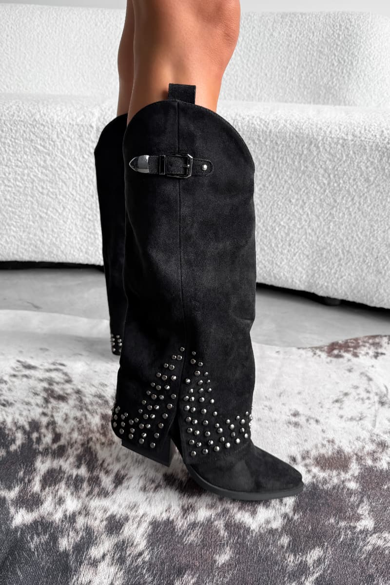 NEVADA Flared Cowboy Western Boots - Black - 3