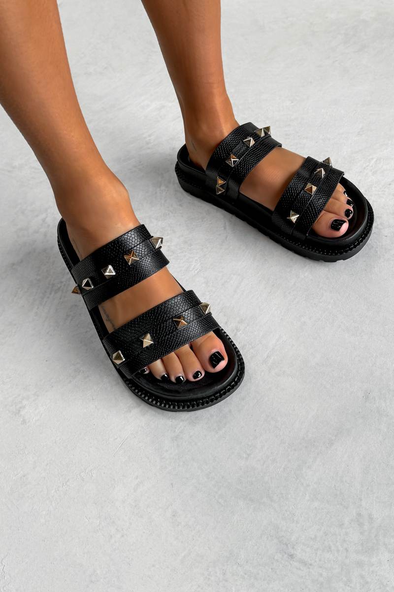 NEVE Chunky Studded Buckle Sandals - Black - 1
