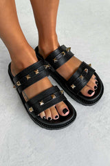 NEVE Chunky Studded Buckle Sandals - Black
