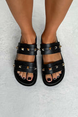 NEVE Chunky Studded Buckle Sandals - Black - 2