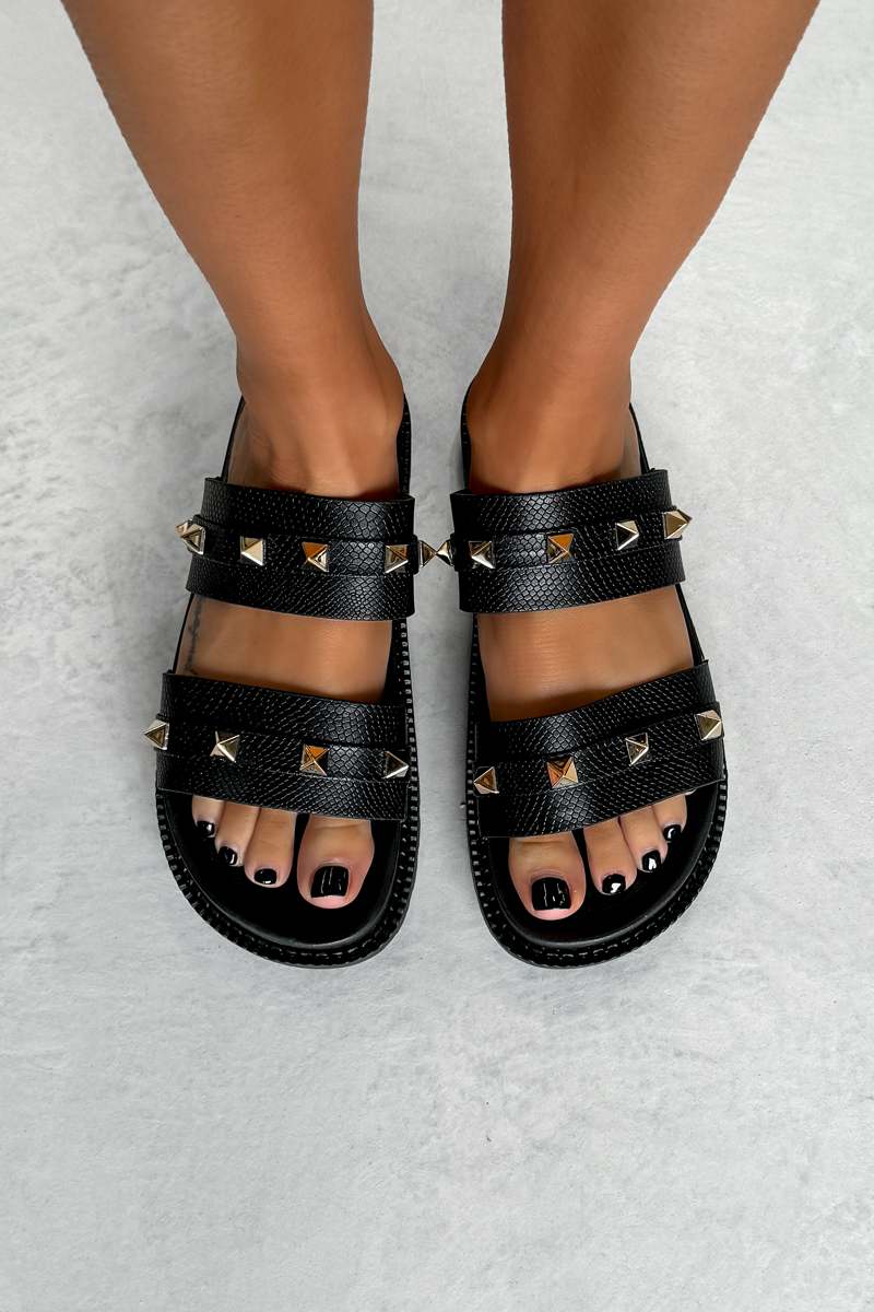NEVE Chunky Studded Buckle Sandals - Black - 2