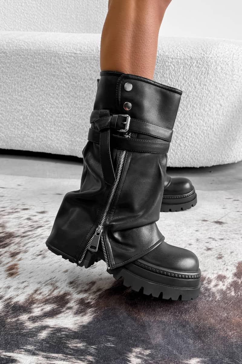 NEXT LEVEL Zip Flared Platform Boots - Black - 2