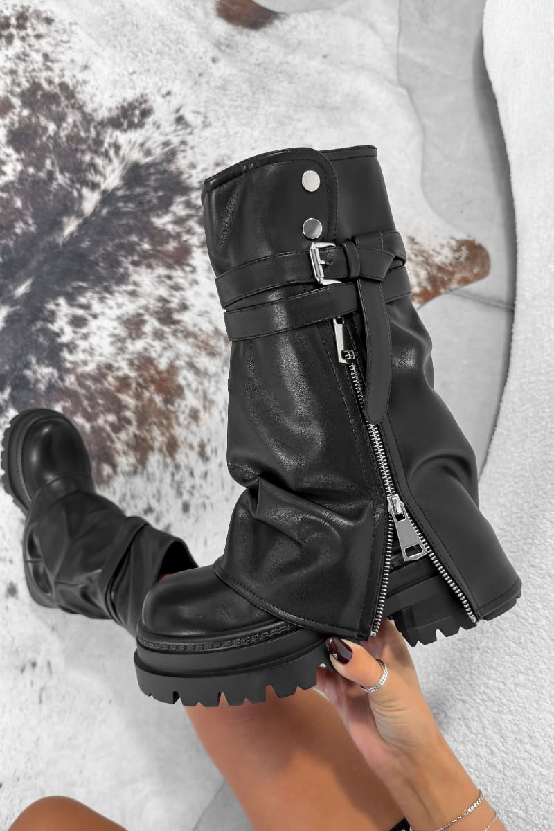 NEXT LEVEL Zip Flared Platform Boots - Black