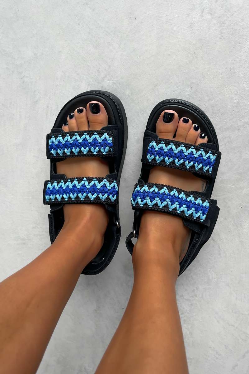 NEYA Flatform Aztec Detail Sandals - Black