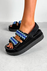 NEYA Flatform Aztec Detail Sandals - Black - 2