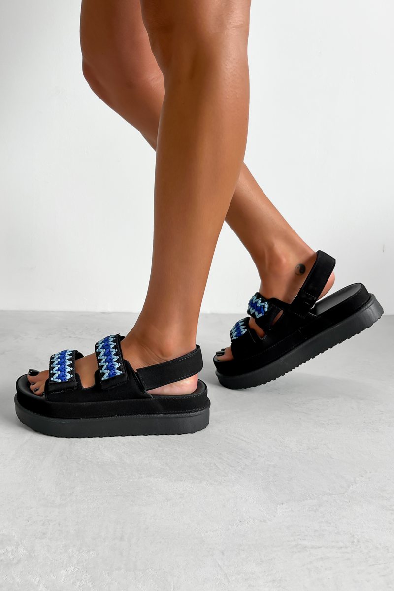 NEYA Flatform Aztec Detail Sandals - Black - 1