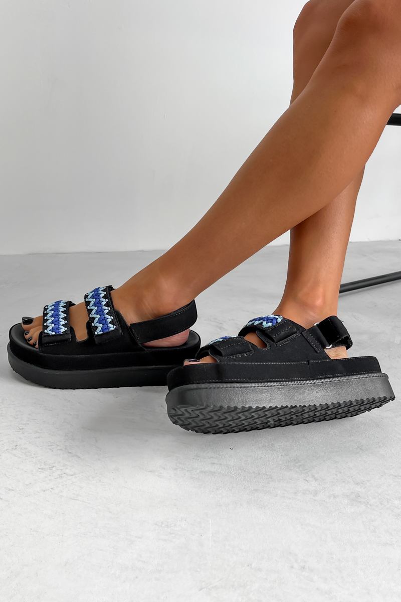 NEYA Flatform Aztec Detail Sandals - Black - 3