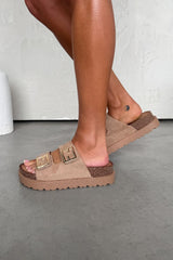 ORLA Chunky Gold Buckle Sandals - Beige