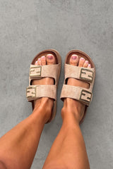 ORLA Chunky Gold Buckle Sandals - Beige - 2