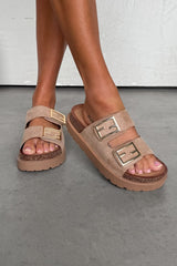 ORLA Chunky Gold Buckle Sandals - Beige - 3