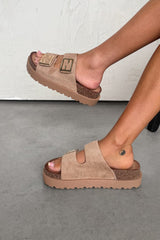 ORLA Chunky Gold Buckle Sandals - Beige - 4