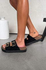ORLA Chunky Gold Buckle Sandals - Black - 4