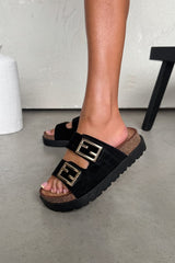 ORLA Chunky Gold Buckle Sandals - Black - 3