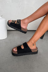 ORLA Chunky Gold Buckle Sandals - Black - 2