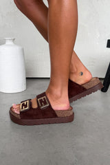 ORLA Chunky Gold Buckle Sandals - Brown - 2