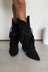 PACHA Studded Tassel Cowboy Western Boots - Black