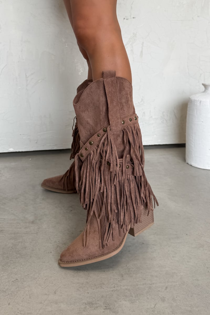 PACHA Studded Tassel Cowboy Western Boots - Camel  -1