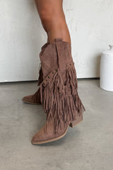 PACHA Studded Tassel Cowboy Western Boots - Camel  -1