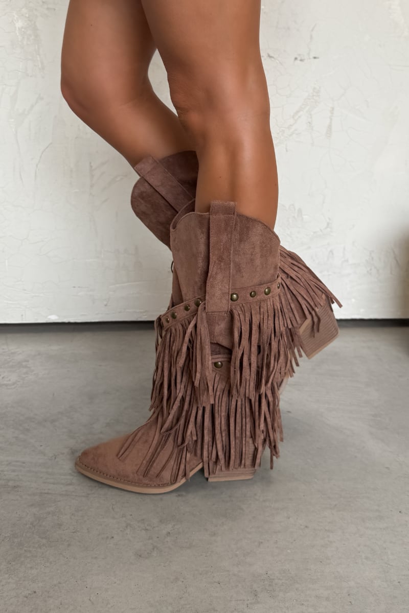 PACHA Studded Tassel Cowboy Western Boots - Camel - 2