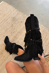 PACHA Studded Tassel Cowboy Western Boots - Brown - 3