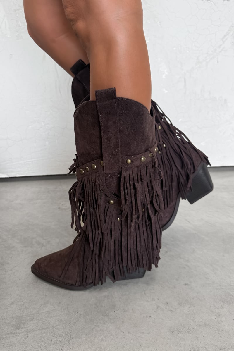 PACHA Studded Tassel Cowboy Western Boots - Brown