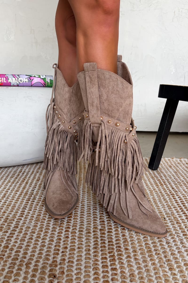 PACHA Studded Tassel Cowboy Western Boots - Taupe – AJ VOYAGE