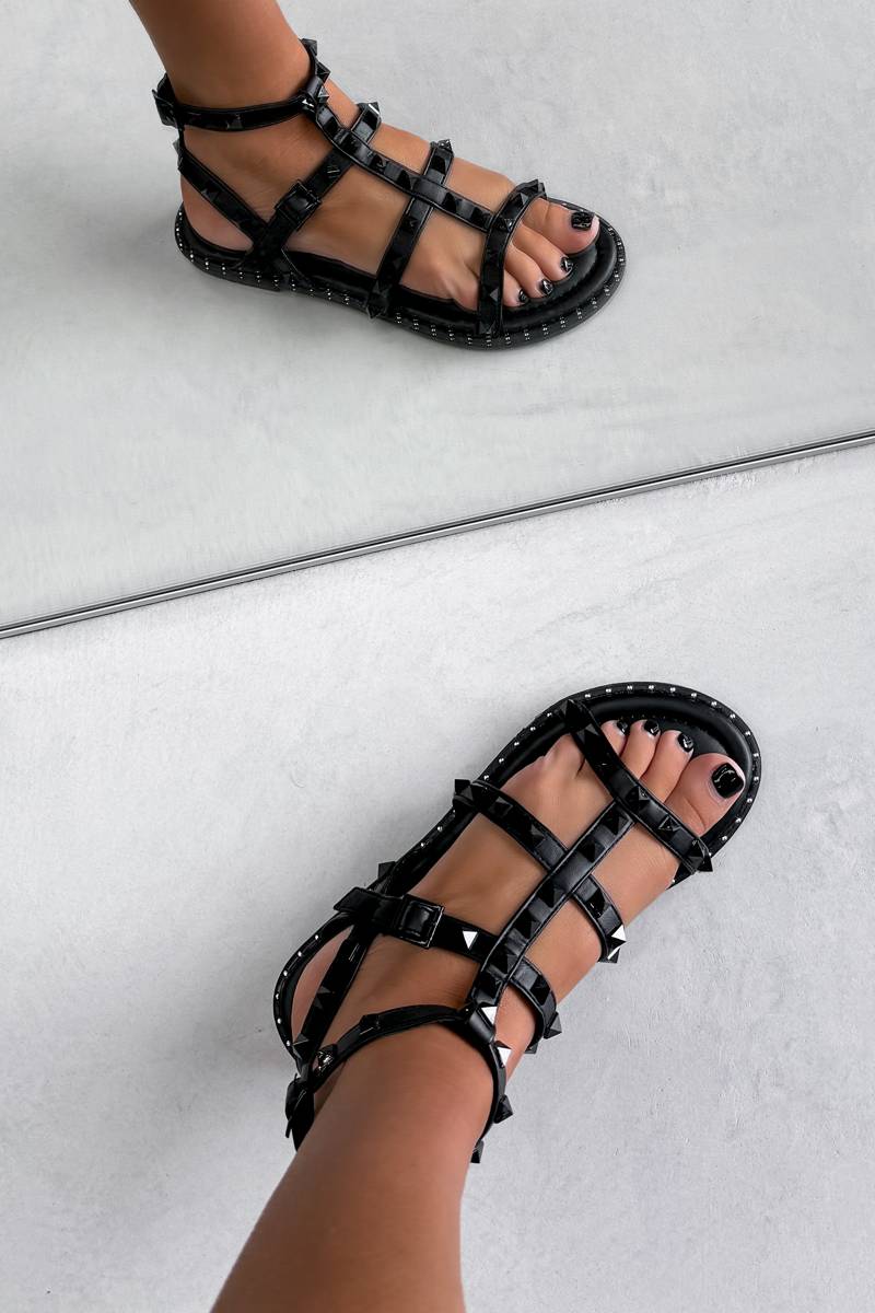 PARIS Studded Gladiator Sandals - Black - 3