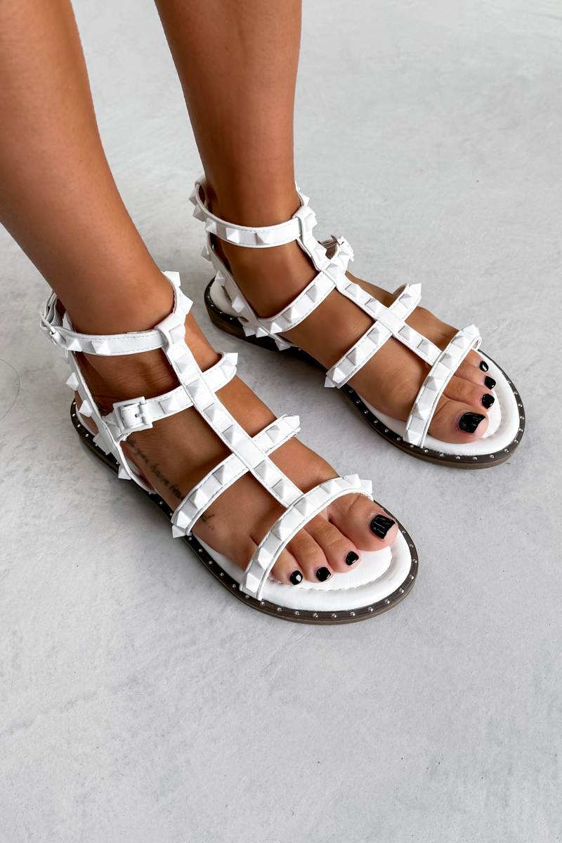 PARIS Studded Gladiator Sandals - White