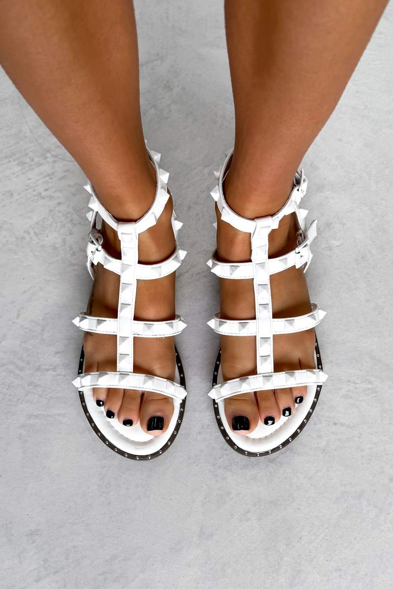 PARIS Studded Gladiator Sandals - White - 2