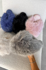 POLLY Faux Fur Oversized Slippers - Grey - 4