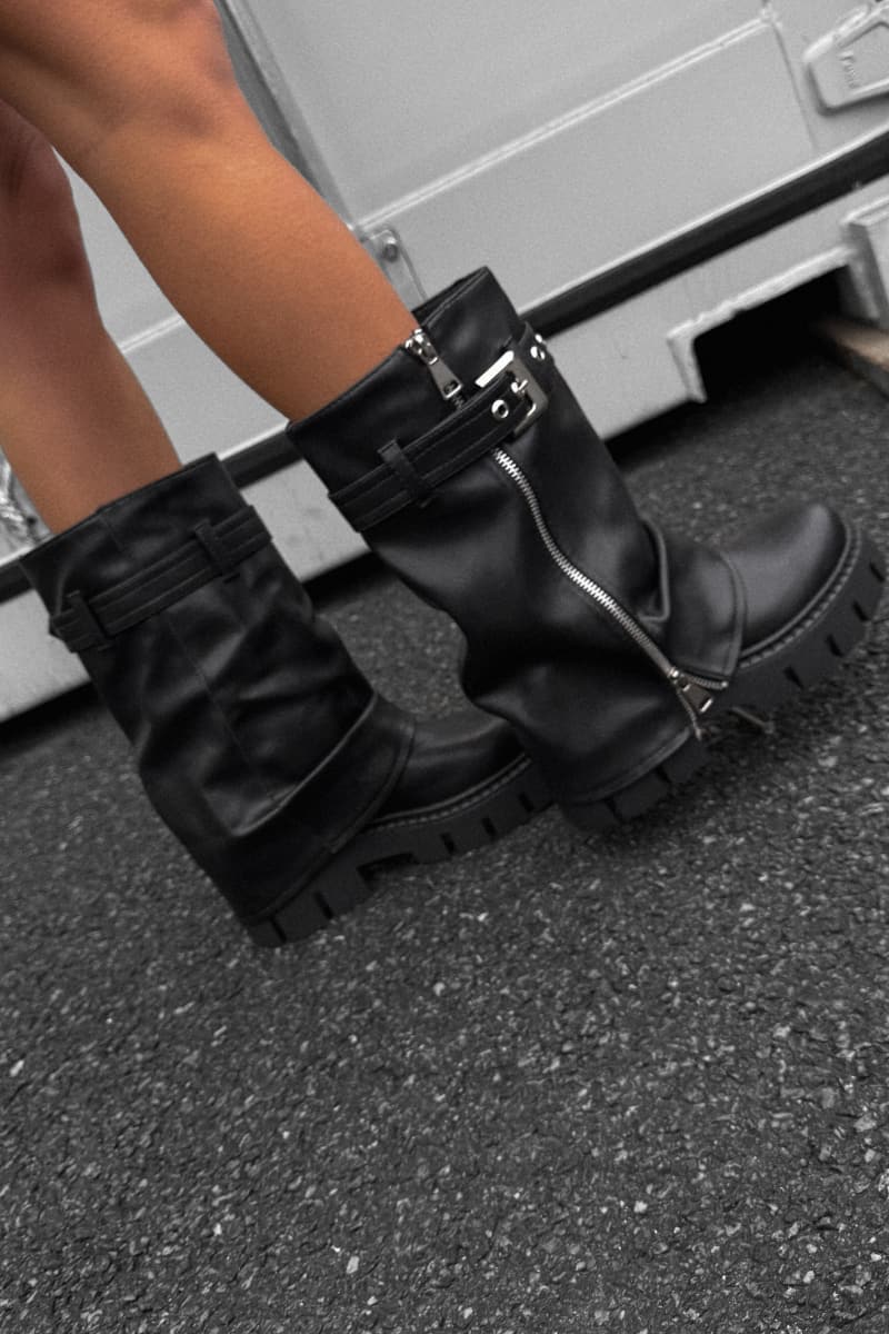 RAGE Flared Calf Chunky Zip Boots - Black PU - 7