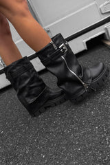 RAGE Flared Calf Chunky Zip Boots - Black PU - 7
