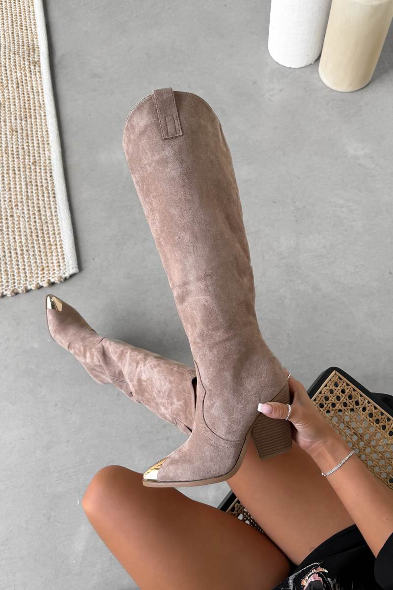 RAQUEL Cowboy Western Boots - Beige Suede - 3