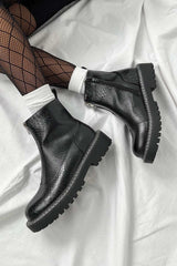 REBEL Zip Front Ankle Boots - Black Croc - 4