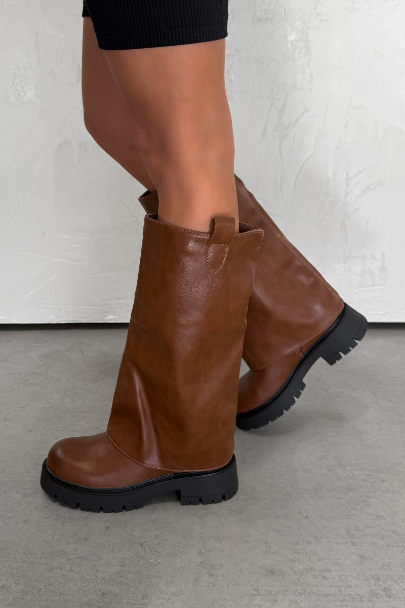 REEVE Multiway Knee High / Ankle Platform Boots - Brown