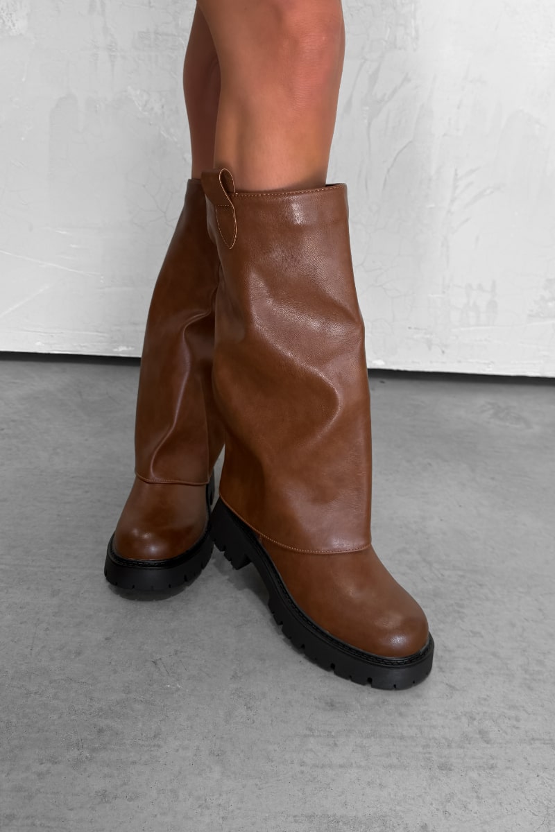 REEVE Multiway Knee High / Ankle Platform Boots - Brown - 2